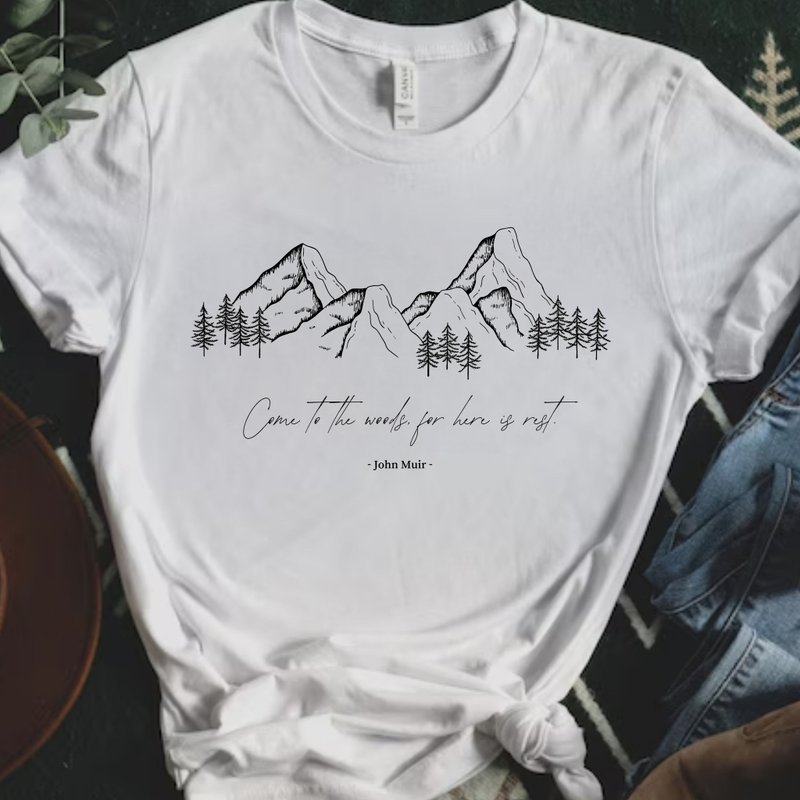 Come to the woods 山在呼唤 中性短袖上衣 健行登山户外爱好 - 女装 T 恤 - 棉．麻 白色