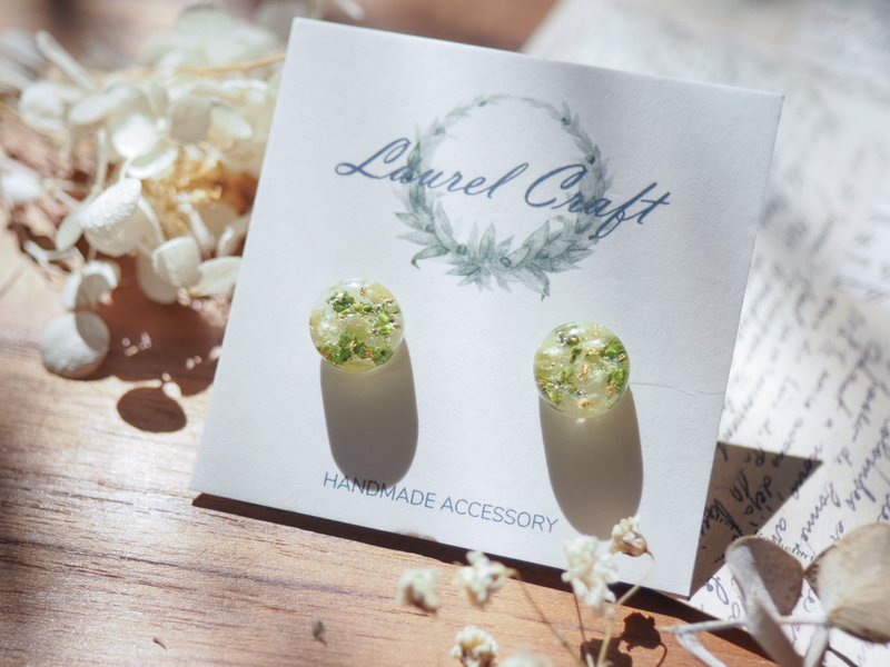 Month series - May 5月 圆/长方款 925纯银针耳环/无痛耳夹 - 耳环/耳夹 - 植物．花 绿色