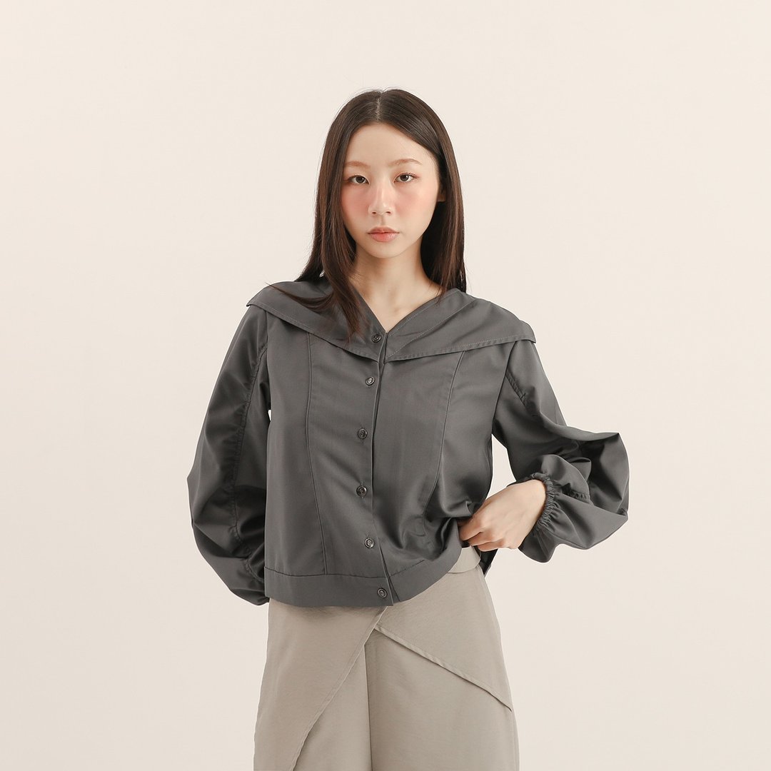 Jadelor_琼楼V领衬衫_25AF004_灰蓝 - 女装衬衫 - 其他材质 灰色