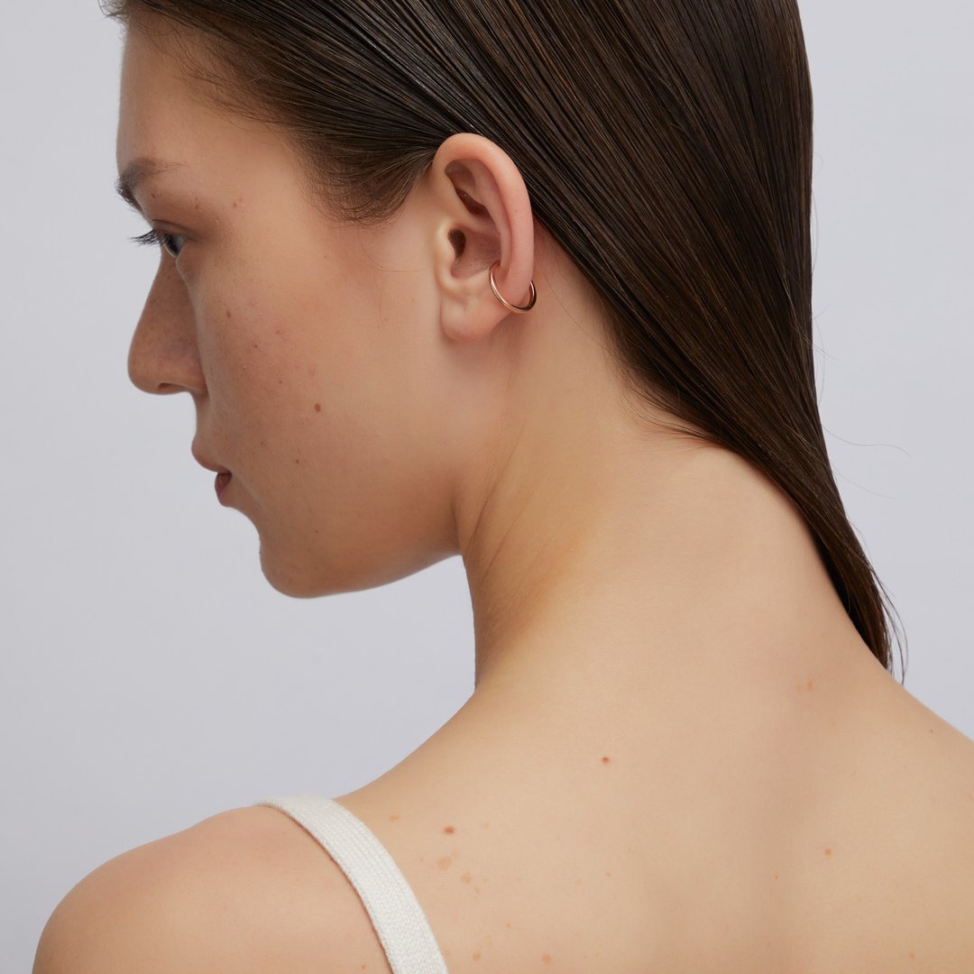 经典极简耳扣 925银厚镀18K金 Basic Circle Earcuff - 耳环/耳夹 - 纯银 金色