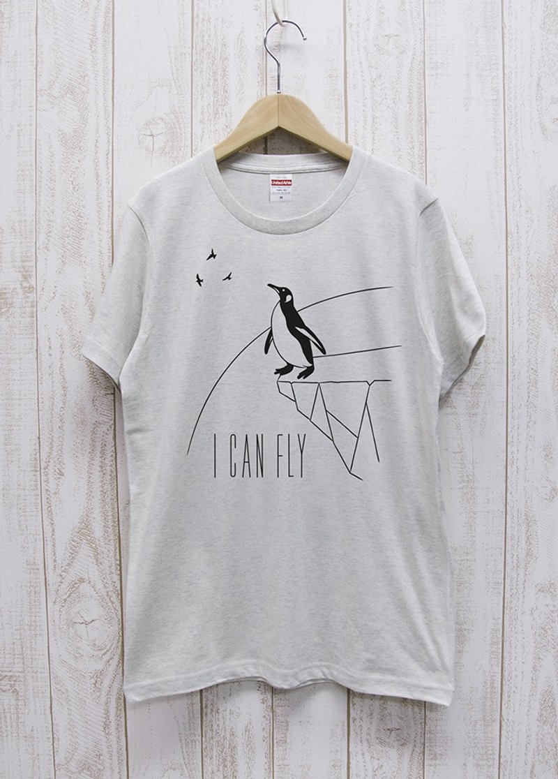 I CAN FLY Penguins Oatmeal / R010-T-OA - 中性连帽卫衣/T 恤 - 棉．麻 白色