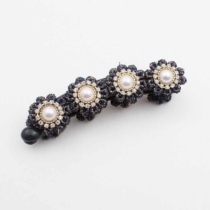 Crystal navy Lace Petal Banana Clip - 发饰 - 其他材质 蓝色
