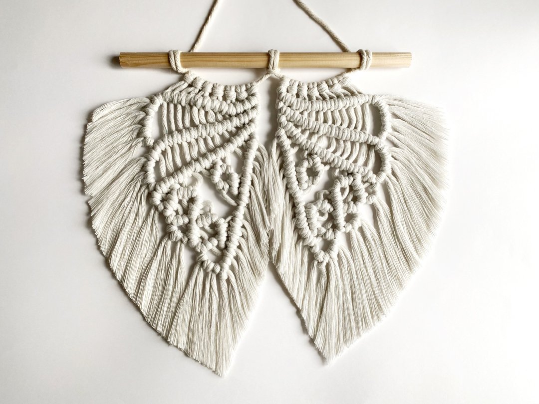 Macrame pattern PDF - Digital Download, Angel Wings Wall Hanging DIY Tutorial - 编织/刺绣/羊毛毡/裁缝 - 棉．麻 白色