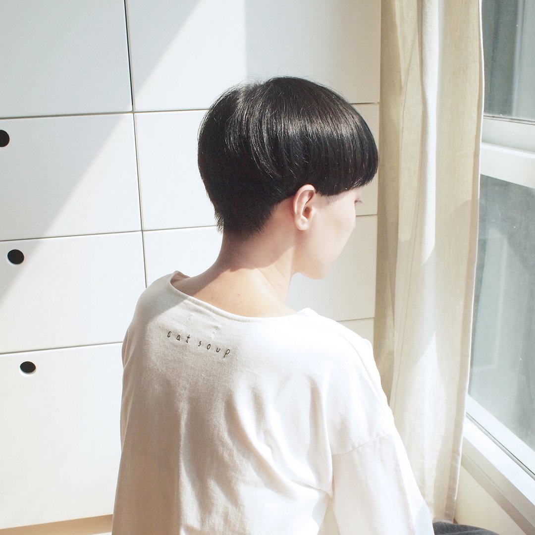 cat soup cut sleeve t-shirt : white - 女装 T 恤 - 棉 白色
