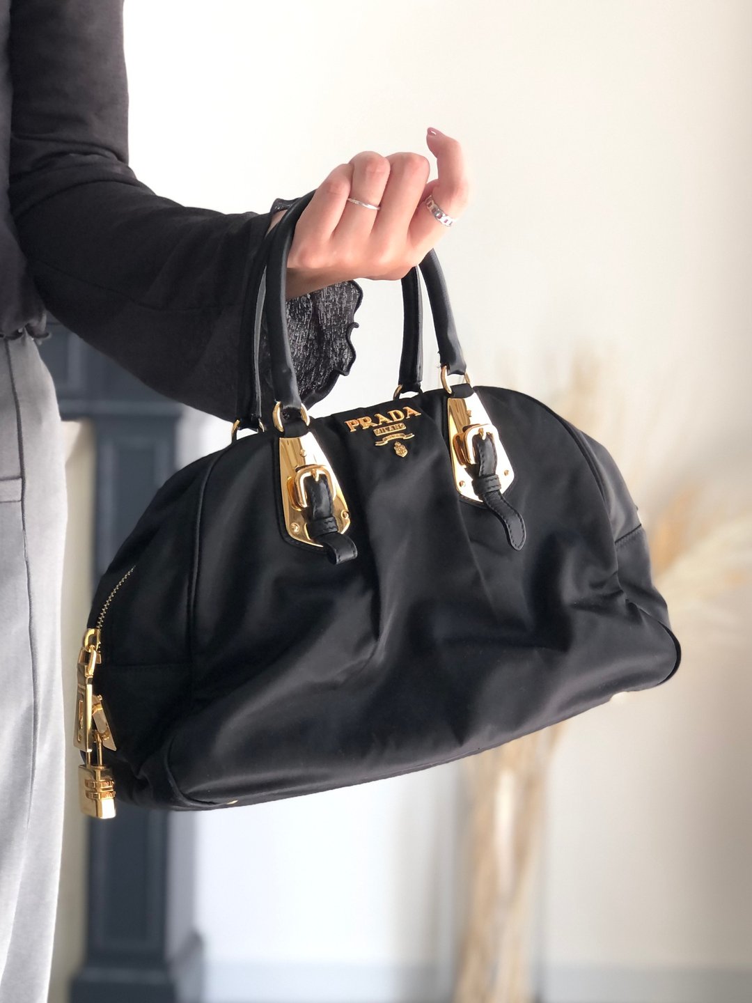【 日本直送 VintageShop solo 中古包 】PRADA 普拉达 手提包 黑色 尼龙 2way 锁头 迷你波士顿包 vintage - 手提包/手提袋 - 尼龙 黑色