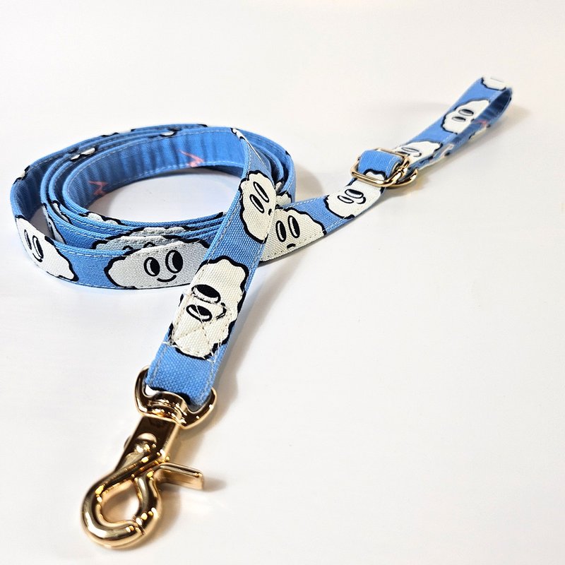 微笑云蓝|图案织物狗绳 - 项圈/牵绳 - 棉．麻 白色