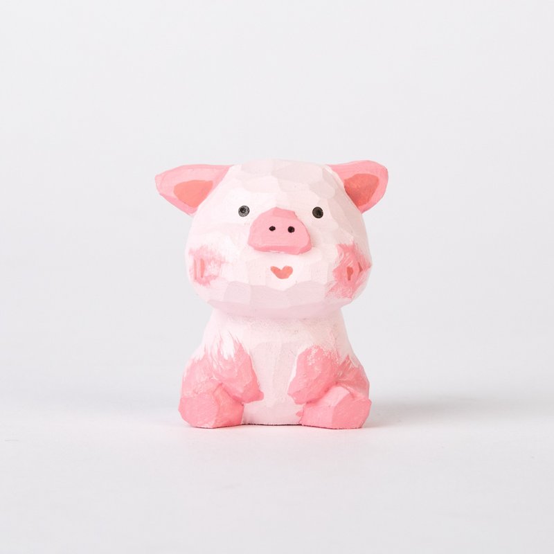 Pipi 满怀爱意红着脸的小猪木雕 - 摆饰 - 木头 粉红色