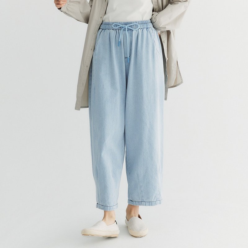 【Simply Yours】松紧绑带牛仔气球裤 浅蓝F - 女装长裤 - 棉．麻 