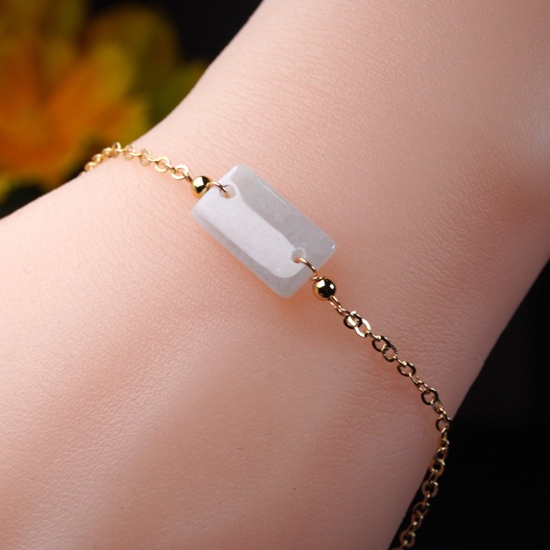 【愿·无事】冰种翡翠无事牌手链14K包金|天然缅甸玉翡翠A货|送礼 - 手链/手环 - 玉石 白色