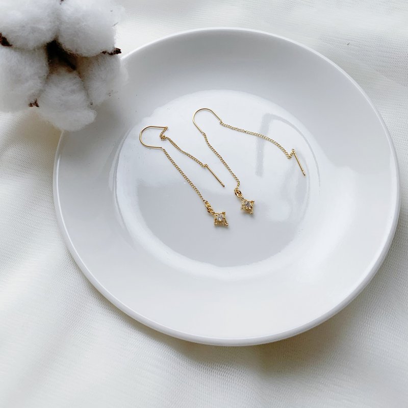 SL304 Light you up 长坠穿式菱形耳环 - 耳环/耳夹 - 其他金属 