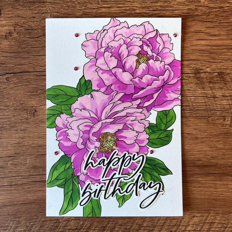 happy birthday 粉红 牡丹 花 生日卡 - 卡片/明信片 - 纸 粉红色