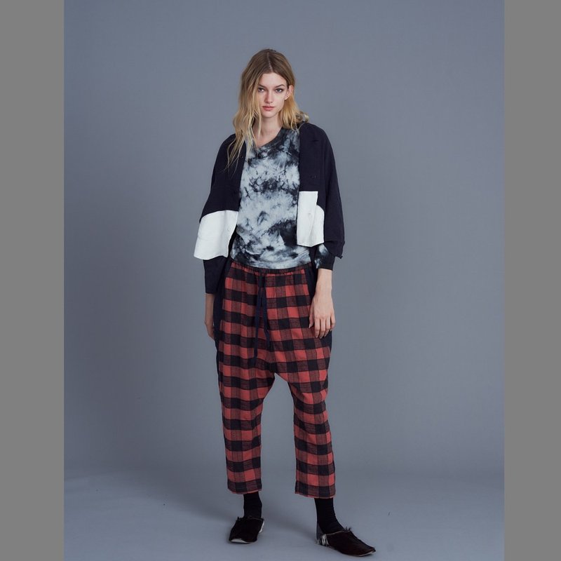 2202E17拼布式格子裤 - 女装长裤 - 棉．麻 