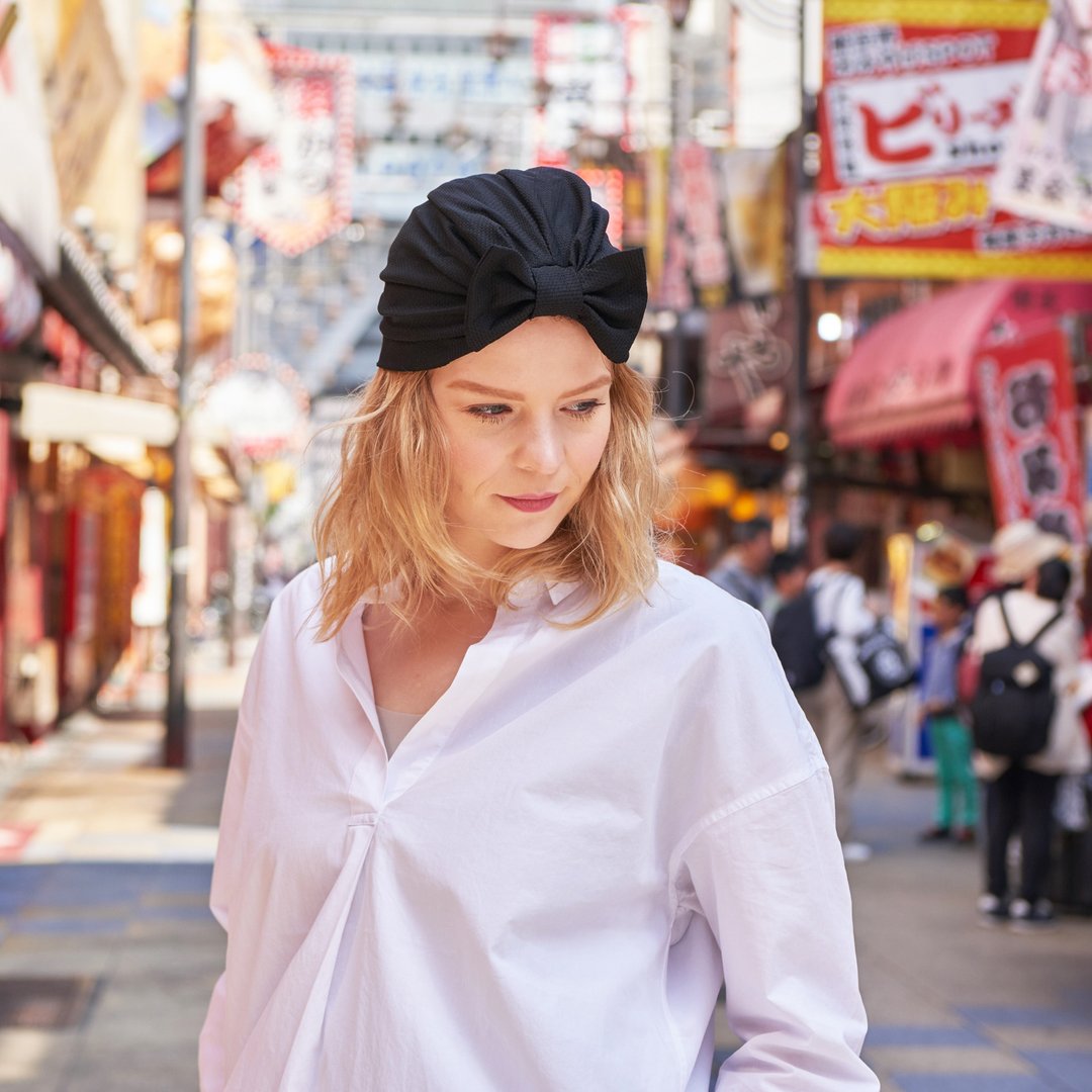女士时尚头巾帽、预言家服装配件、可爱蝴蝶结、丝带头饰 - 帽子 - 聚酯纤维 黑色