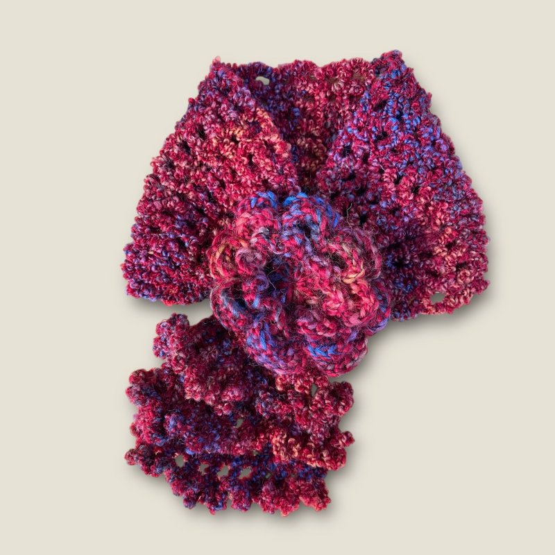 Handmade 立体花朵 围脖  暮红 - 围巾/披肩 - 羊毛 