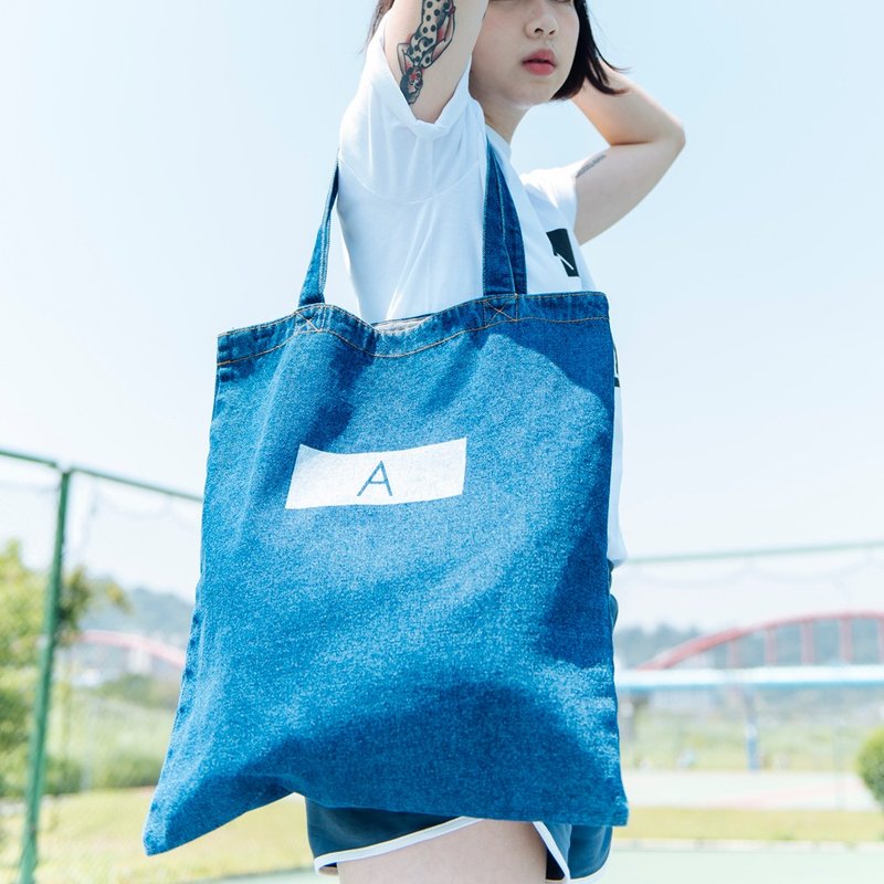 字母 A 丹宁托特包 / 深蓝 - 侧背包/斜挎包 - 棉．麻 蓝色