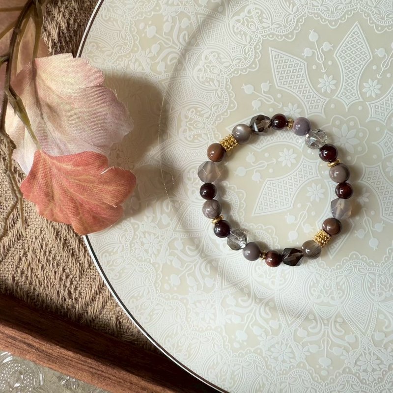 红酒灰莫兰迪色系弹性手链 - 手链/手环 - 水晶 