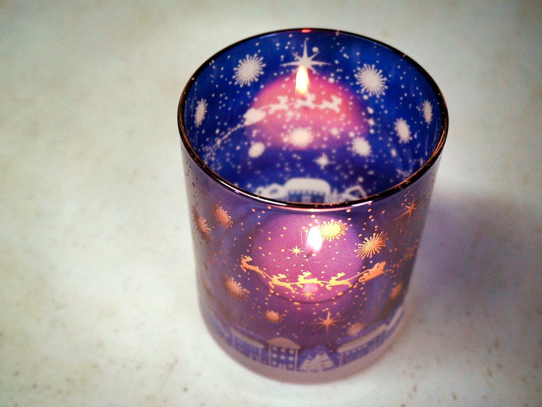 Santa and snow falling town [Glass / candle holder] - 蜡烛/烛台 - 玻璃 蓝色