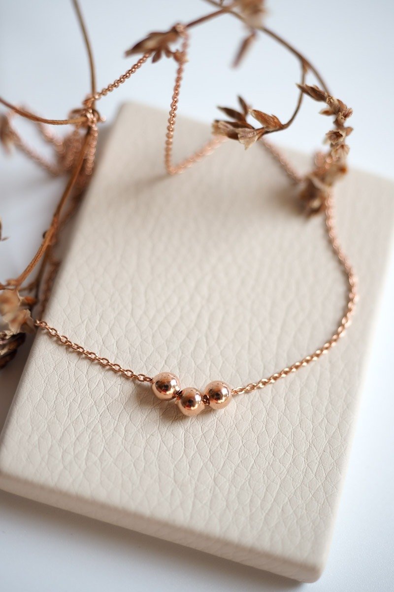 Pinky triple floating silver bead necklace - 项链 - 纯银 粉红色