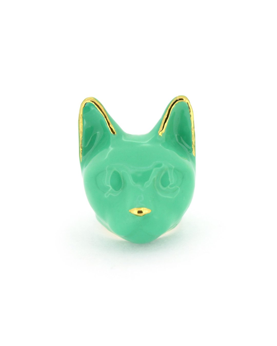 祖母绿猫咪戒指 MurMurMarch 糖霜绿珐琅猫咪戒指 宣言戒指 艺术 - 戒指 - 其他金属 绿色