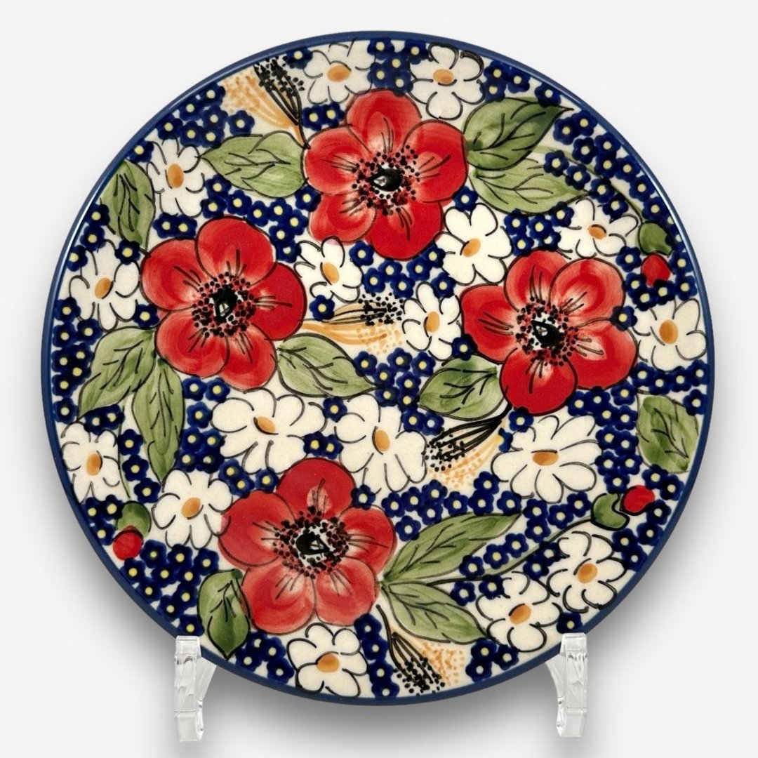波兰手绘手工陶-圆盘 18cm 静谧艳红系列 设计师款 - 盘子/餐盘/盘架 - 陶 多色