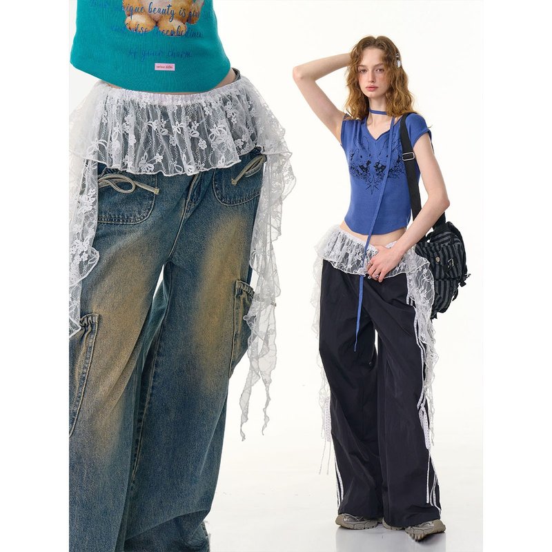 ziziFei新款美式复古设计感白色不规则蕾丝花边一片式叠穿屁帘女 - 裙子 - 其他材质 白色