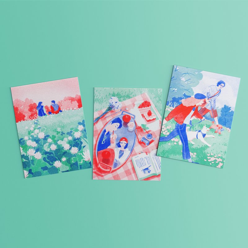 \ RAKI x 有一点混 - 孔版明信片 / 一起去公园系列 - 卡片/明信片 - 纸 