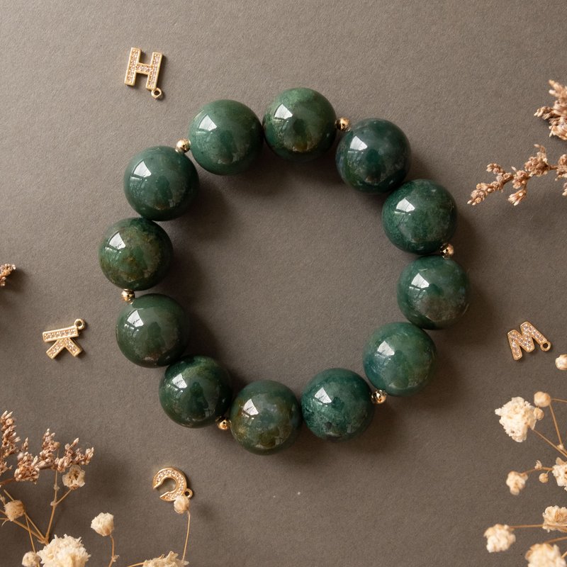 大颗蓝绿色水草阿拉善石玛瑙矿石水晶手环手链字母配饰个人化礼物 - 手链/手环 - 水晶 绿色