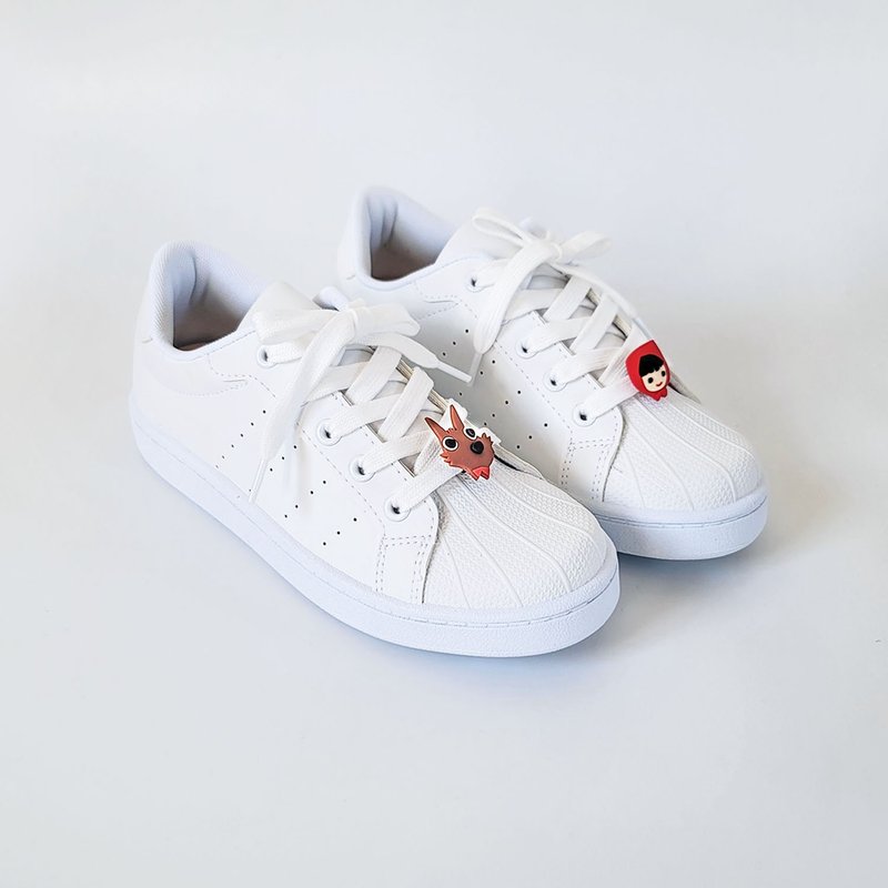 亲子鞋 防泼水小白鞋 情侣鞋 小红帽与大野狼 - 女款休闲鞋 - 防水材质 白色