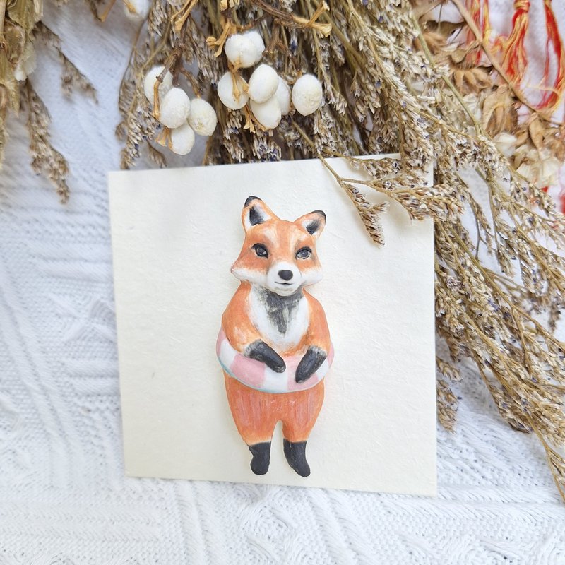 狐狸纯瓷胸针 /采用日本贵和KIWA 安全别针 - 胸针 - 瓷 