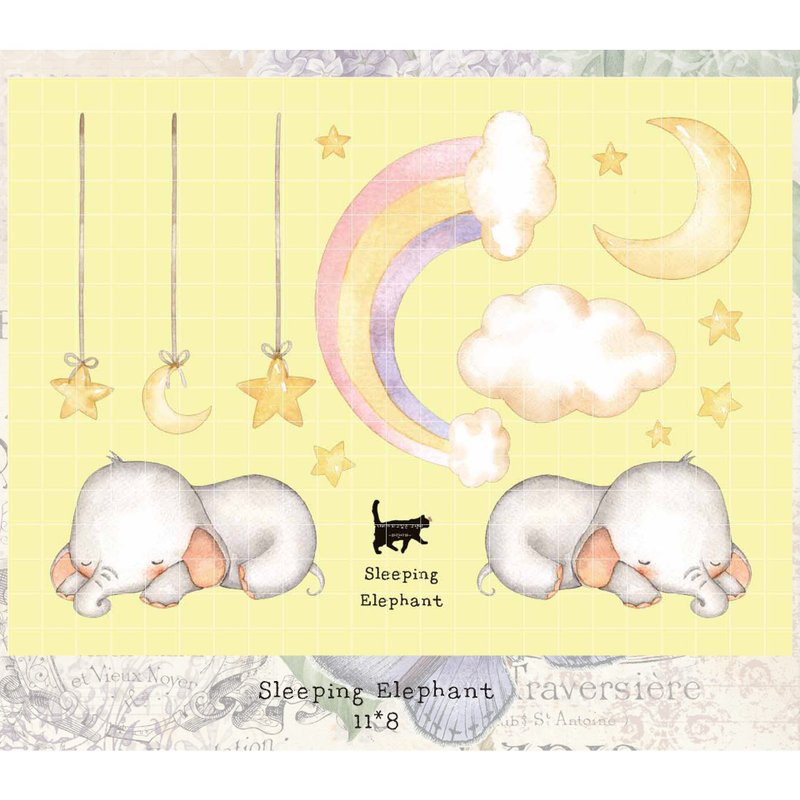 沉睡大象 - 白色印刷PET (蓝狮子) (suyeon) - 贴纸 - 纸 多色