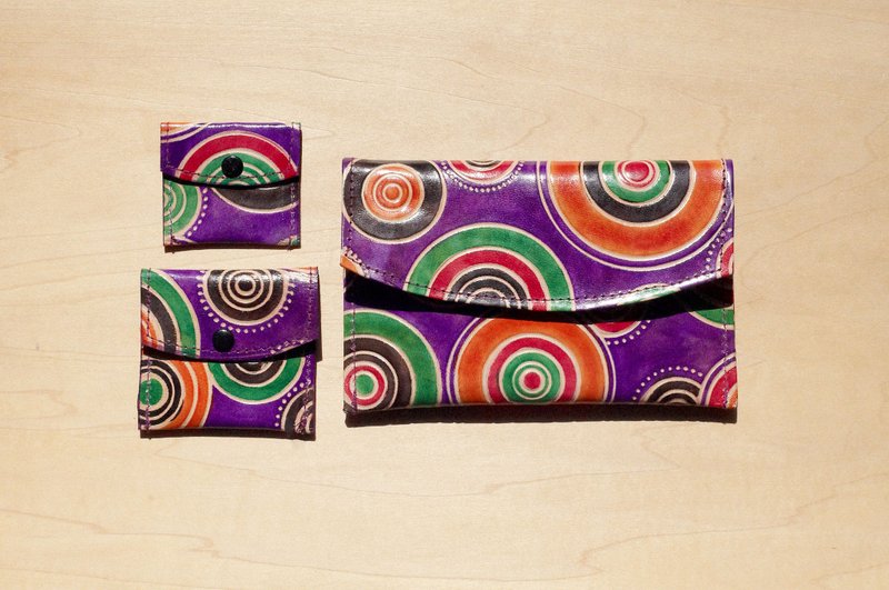 圣诞节 限量一件手工山羊皮夹 / 手绘风格皮革钱包 / 长皮夹 - 圆形长盘普普风 ( 紫色 ) - 皮夹/钱包 - 真皮 紫色