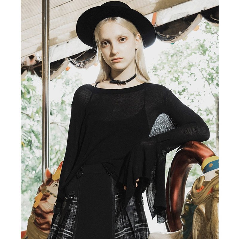 异教徒镂空皮袢蝙蝠袖毛衣 - 女装针织衫/毛衣 - 其他材质 黑色