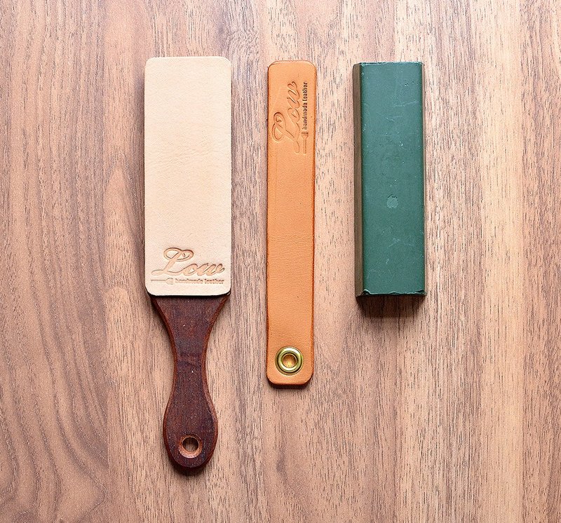 Leather Paddle Strop 双面皮革荡刀板/青土棒组合优惠 - 皮件 - 真皮 橘色