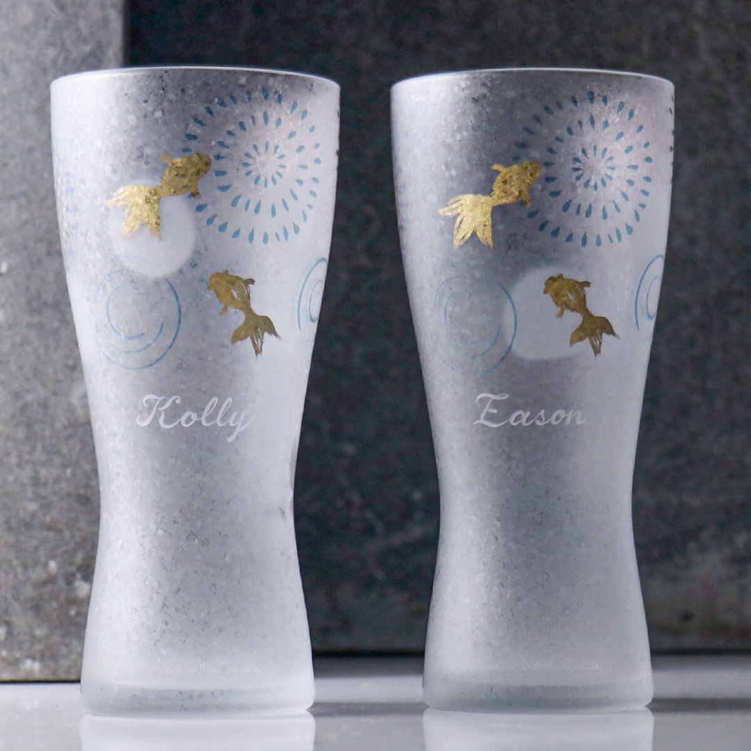 (一对价)310cc【乔迁送礼】日本ADERIA夏日祭典花火金鱼啤酒对杯 - 酒杯/酒器 - 玻璃 蓝色