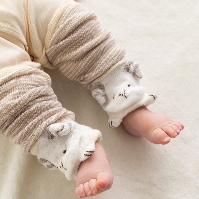 Y-1374 100% 有机棉绵羊暖腿套适合 0-4 岁 Popkins 婴儿日本制造 - 婴儿袜子 - 棉．麻 白色