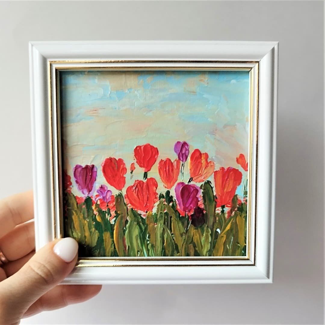 原画是一幅风景画。郁金香花朵画墙装饰乔迁礼物。悬挂丙烯画 - 墙贴/壁贴 - 压克力 多色