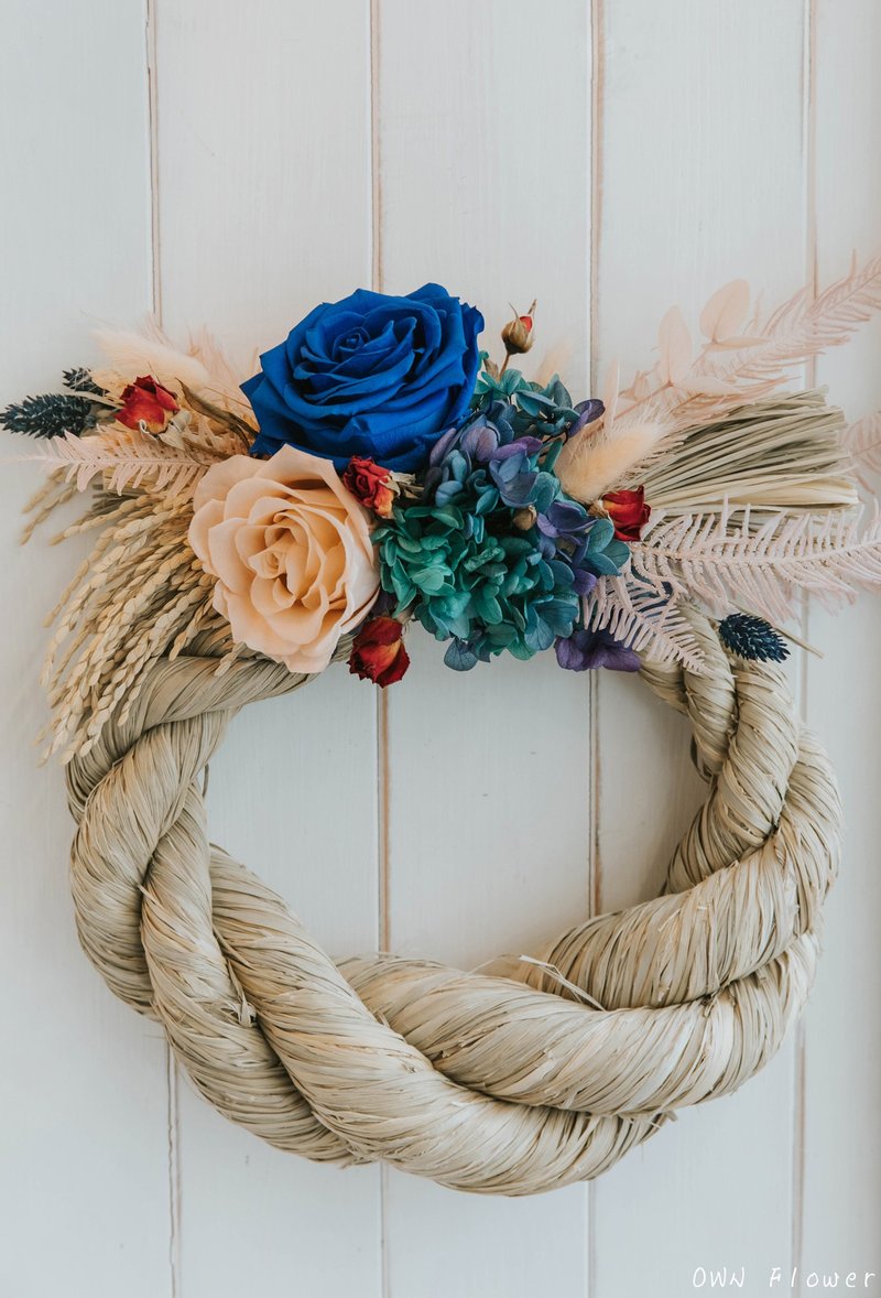 马年贺礼/附礼品袋/注连绳/新年花礼/永生花礼/新年礼物/过年礼物 - 干燥花/捧花 - 植物．花 蓝色