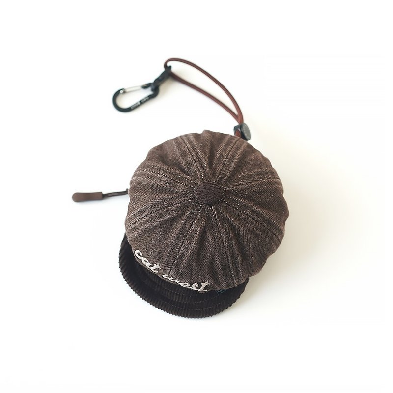 猫西CATWEST灯芯绒牛仔耳机包八角帽造型迷你零钱包挂饰收纳小包 - 皮夹/钱包 - 棉．麻 