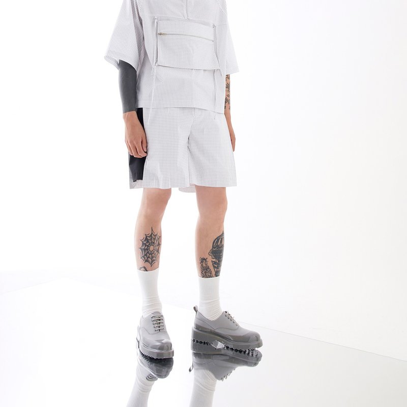 侧边配色绑带短裤 - 中性裤装 - 棉．麻 白色