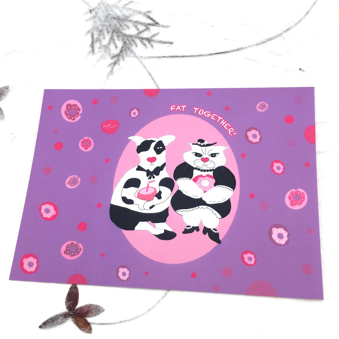 【喵狗一起胖】明信片 - 卡片/明信片 - 纸 紫色