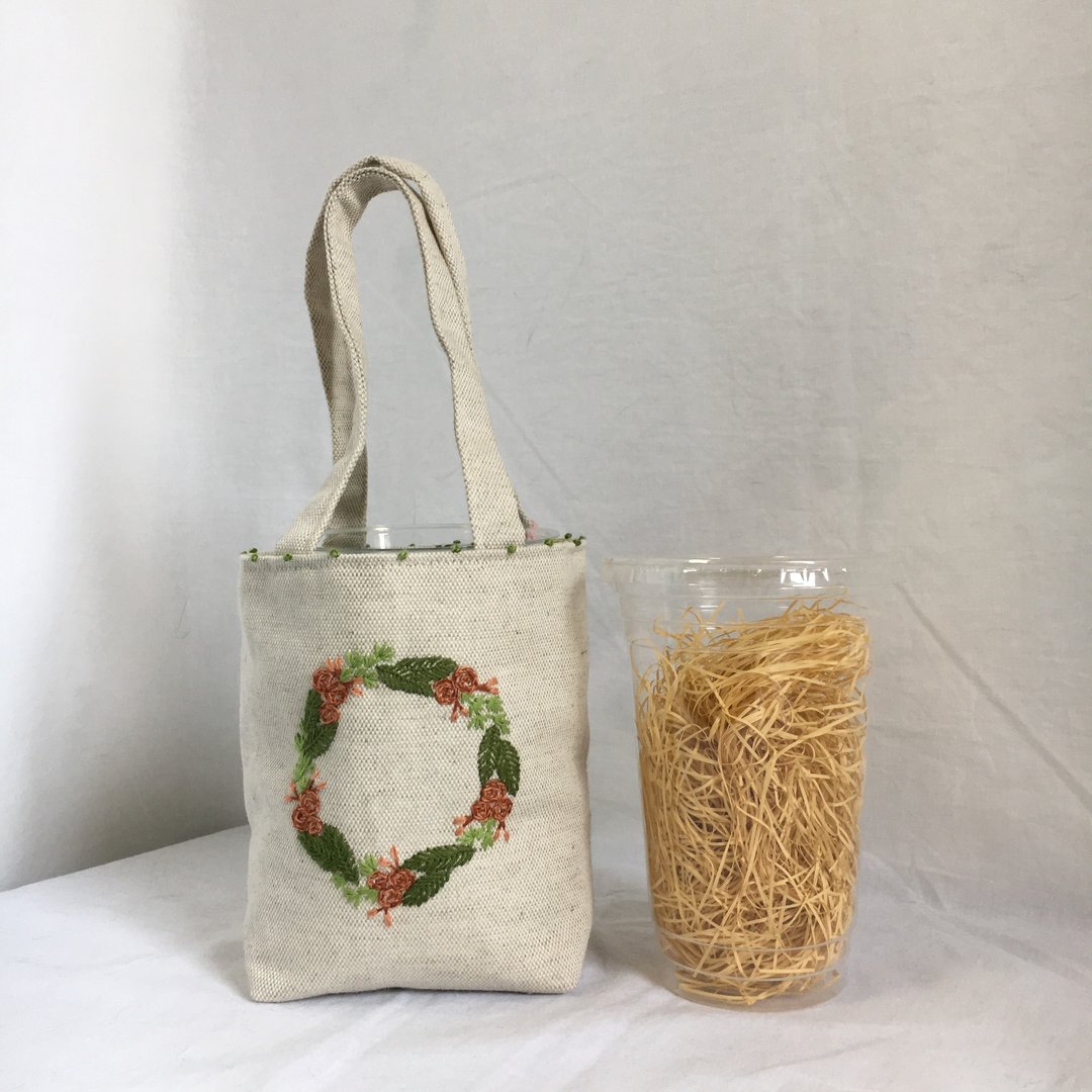 Cafe bag wreath flower - 手提包/手提袋 - 棉 白色