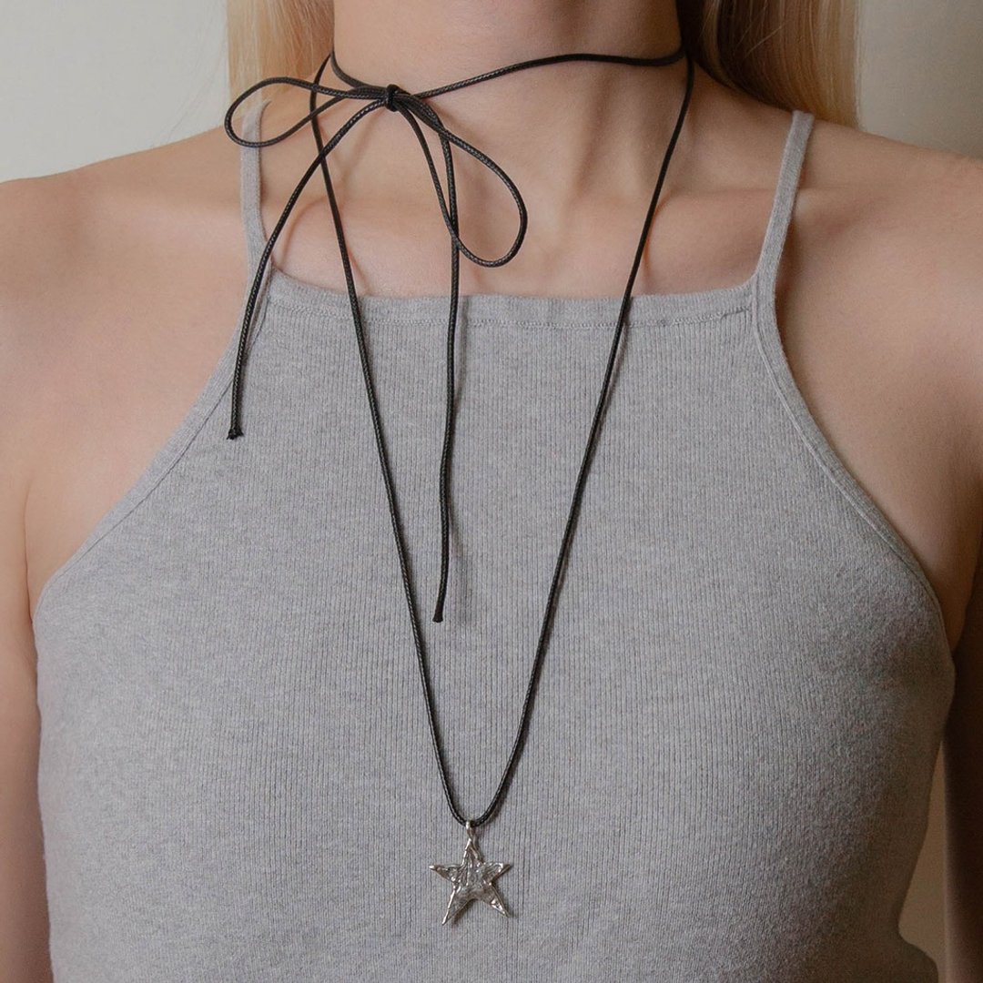 Painted Star Necklace 绘星项链 (黑绳) 纯银星星造型 项链 - 项链 - 纯银 银色