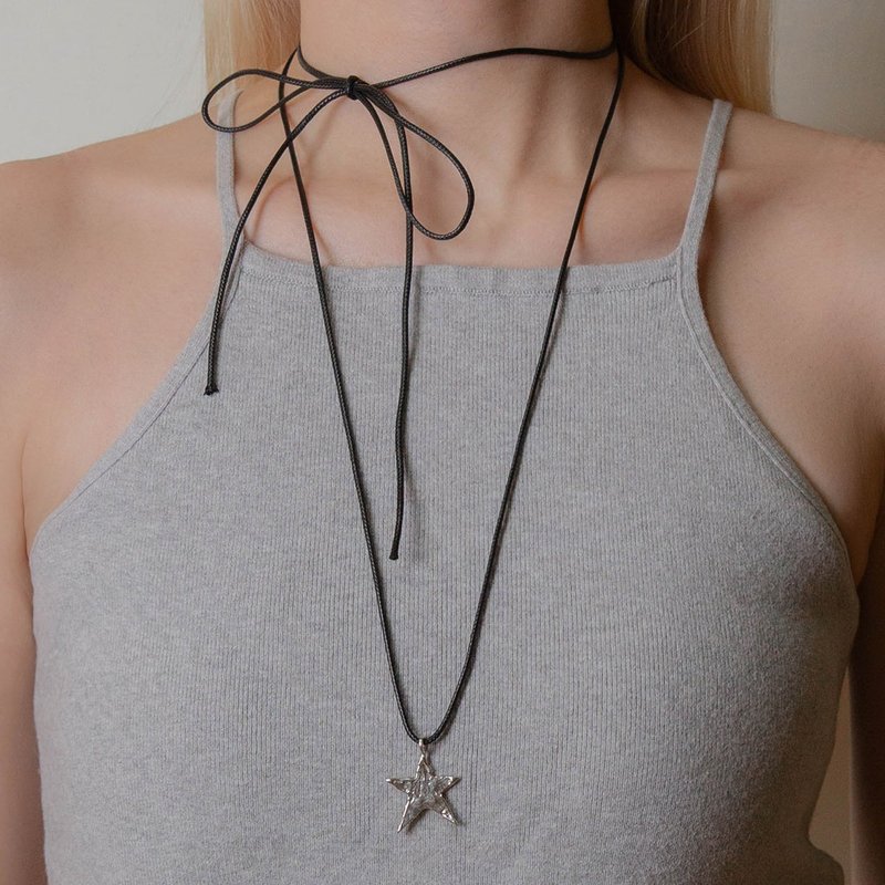 Painted Star Necklace 绘星项链 (黑绳) 纯银星星造型 项链 - 项链 - 纯银 银色