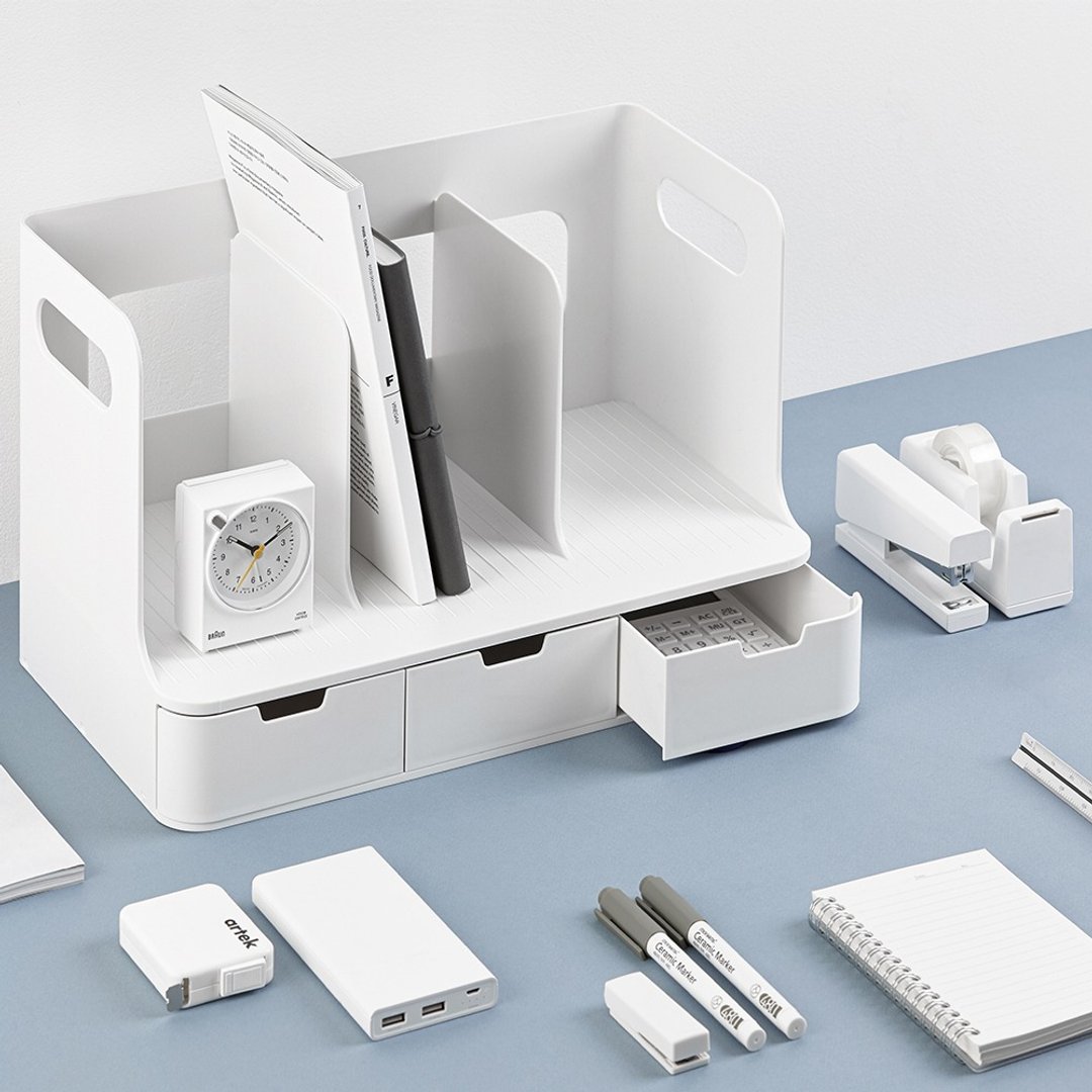 韩国 SYSMAX 奥利欧三段多功能抽屉式组合书架(白色) - 收纳用品 - 塑料 