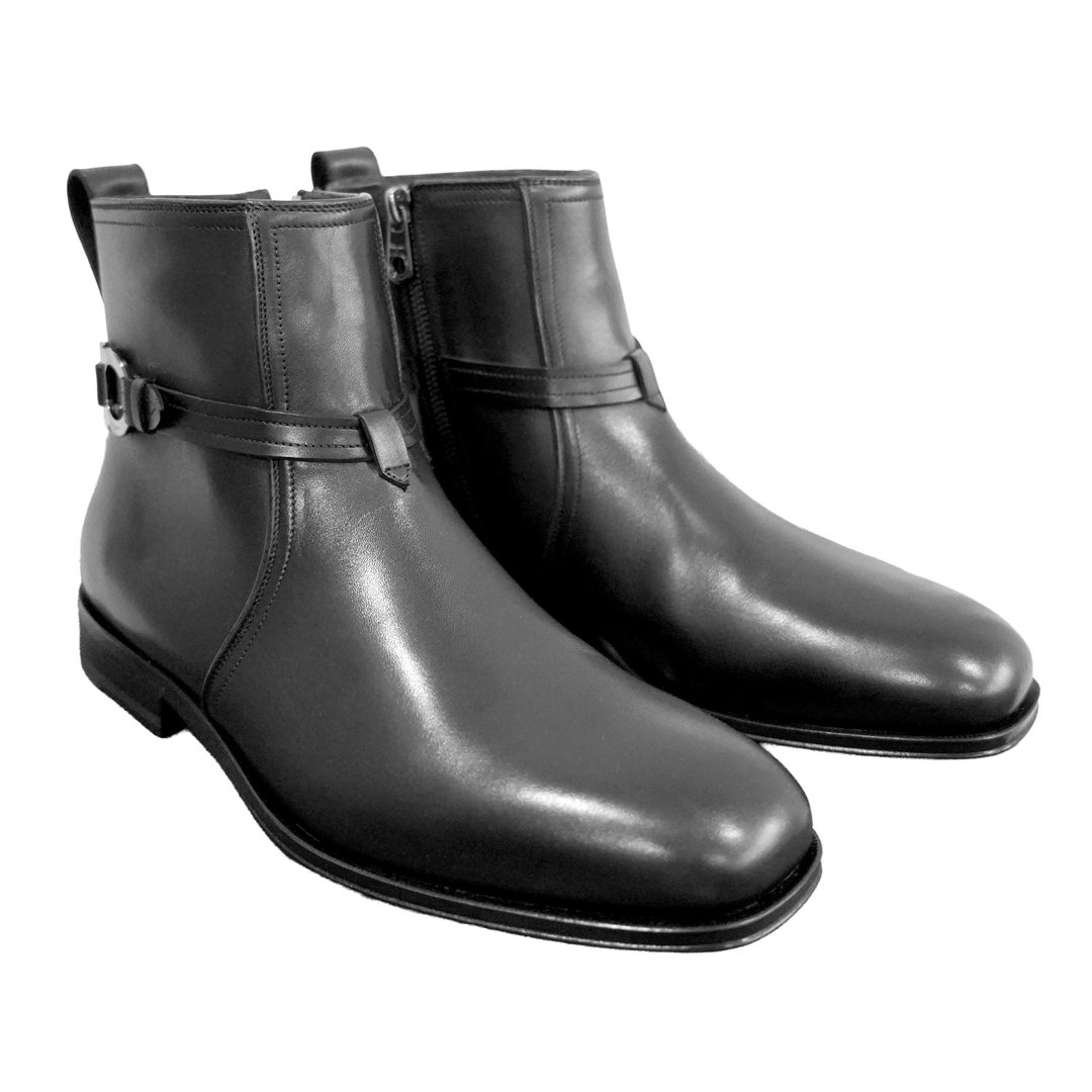 EU41.5号全新Ferragamo黑色真皮拼帆布皮靴皮鞋 上班西装正装礼服 - 男款皮鞋 - 真皮 黑色