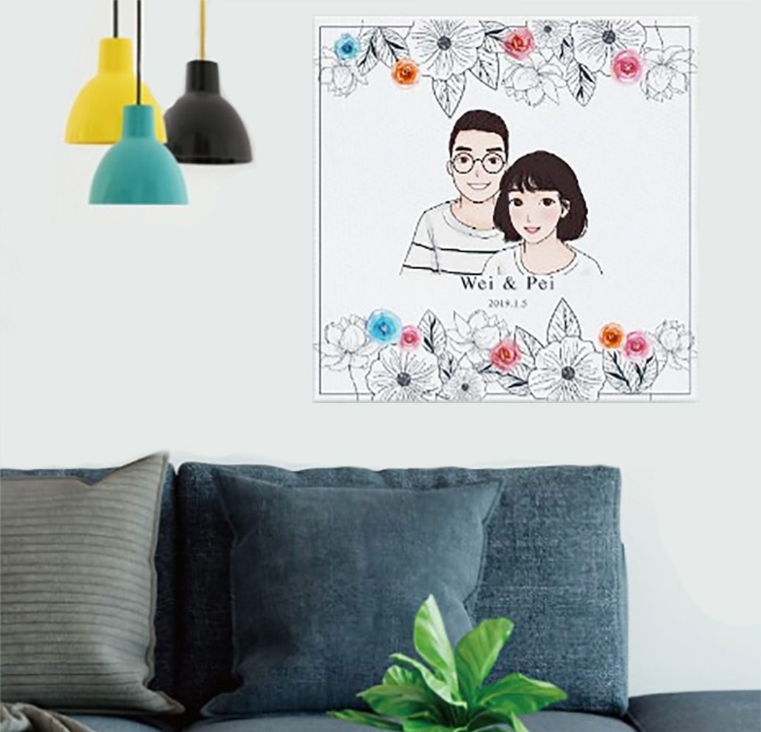 【情侣礼物】插画定制挂布(黑白简花)-个人化礼物结婚礼物推介 - 墙贴/壁贴 - 聚酯纤维 白色