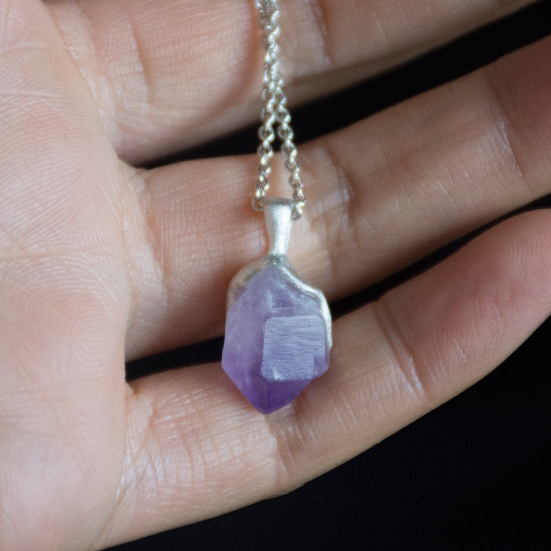 限量孤品 纯银镶嵌紫水晶原石项链 - 项链 - 水晶 紫色