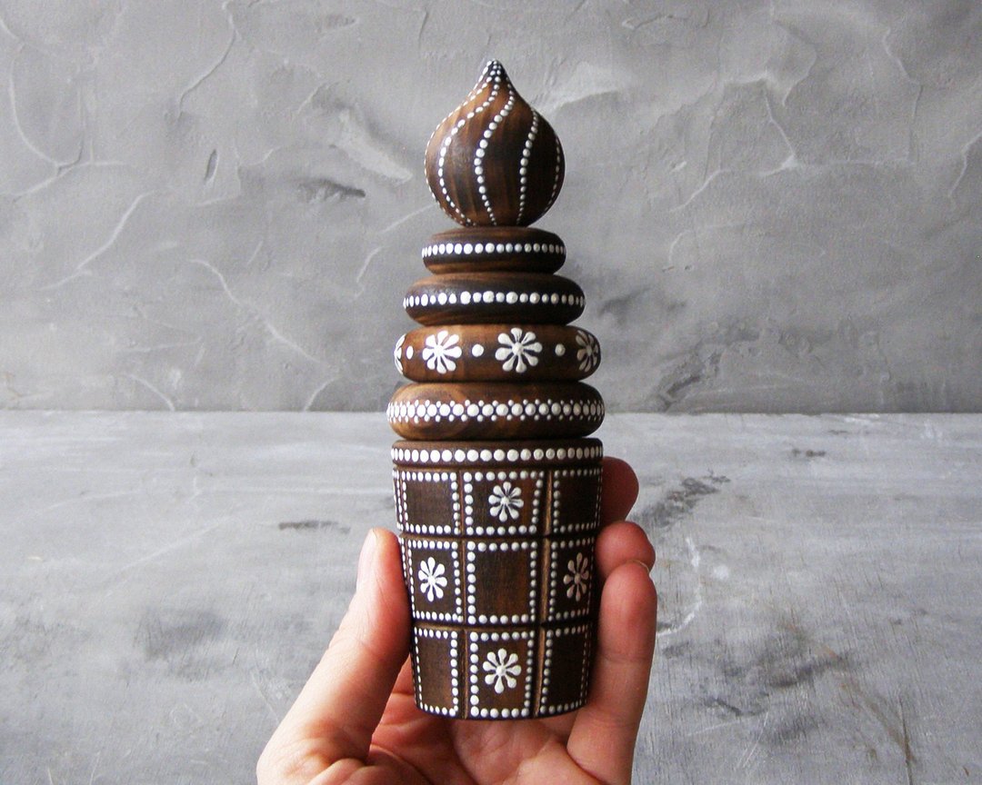 Ring Stacker with Hand-painted Ice Cream Vintage Wood Stacking Ice Cream Toy - 玩具/玩偶 - 木头 咖啡色
