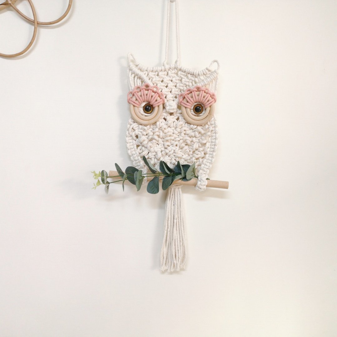 猫头鹰编织挂饰【Diy Macrame owl kit】材料包 - 编织/刺绣/羊毛毡/裁缝 - 棉 