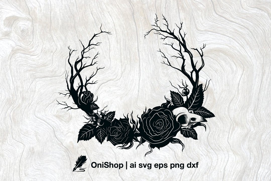 Gothic roses wreath svg, witchy wreath, laser cut clipart, hallowen art - 电子手绘真人画像/绘画/插画 - 其他材质 